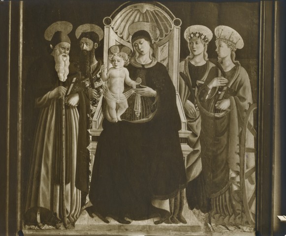 Sansoni, Mario — Fiorentino Pier Francesco - sec. XV - Madonna con Bambino in trono, sant'Antonio Abate, san Bartolomeo, santa Rosalia e santa Caterina d'Alessandria — insieme